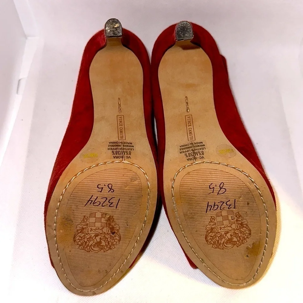 Vince Camuto Red Suede Peep-toe Stiletto Booties Size 8.5 - EUC